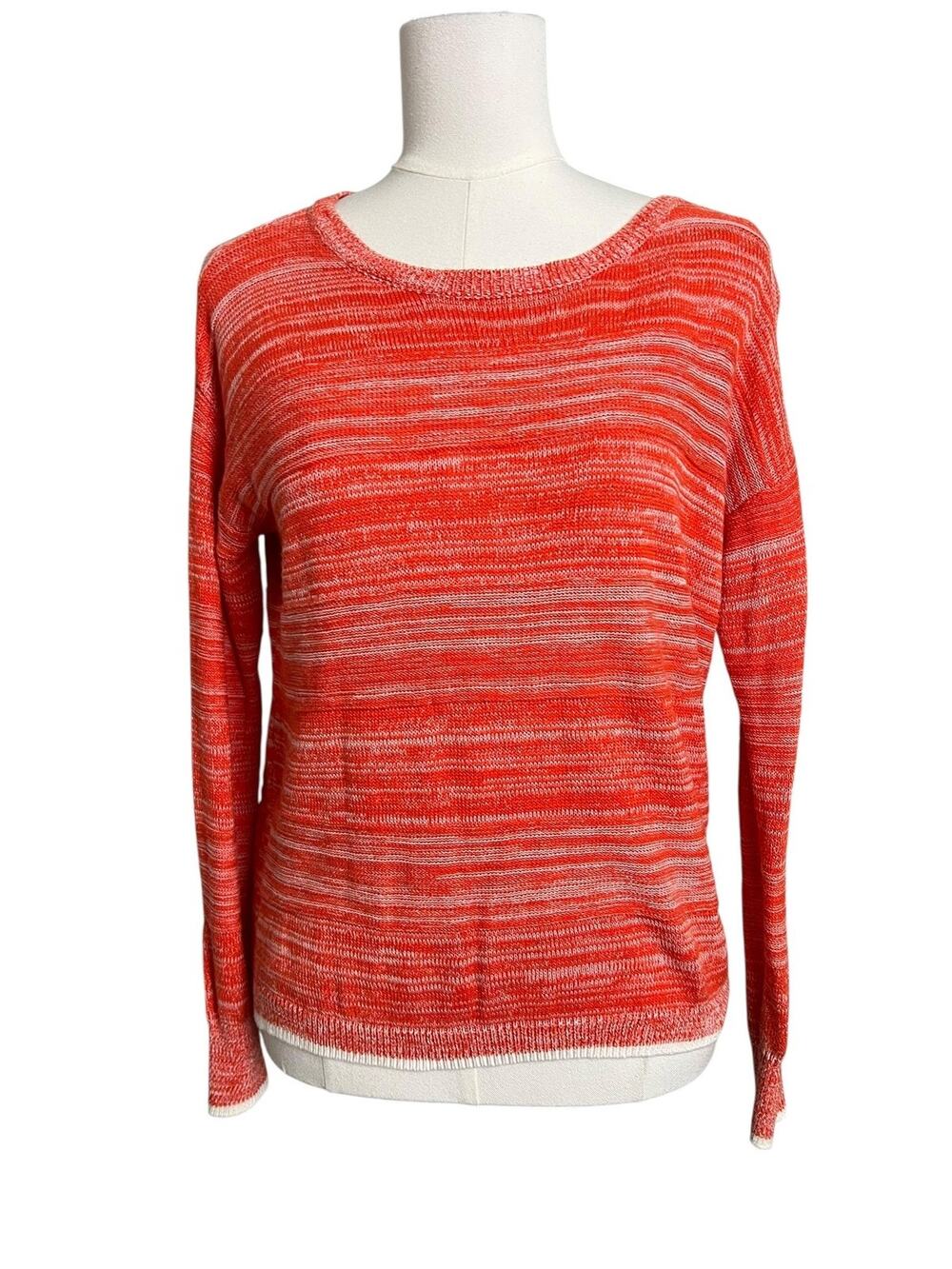 Two By Vince Camuto Pullover Sweater XS Orange Striped Knit Top Lightweight